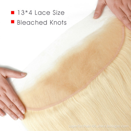 Wholesale 613 Blonde 13*4 4*4 Straight Hair 100% 10A Virgin Brazilian Human Hair bundles with frontal